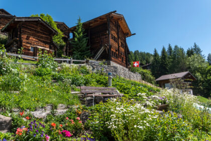 Village of Bellwald with typical Valais wooden houses